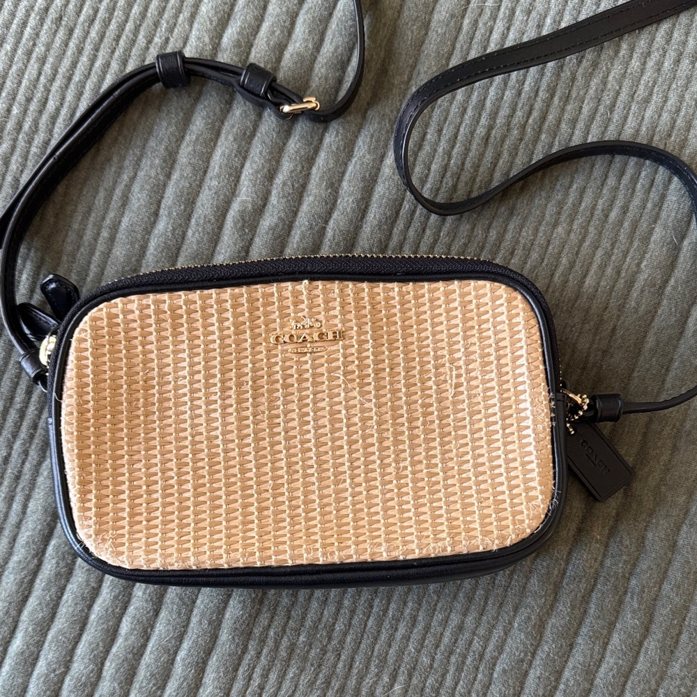 Coach Woven Tan and Black Crossbody Bag